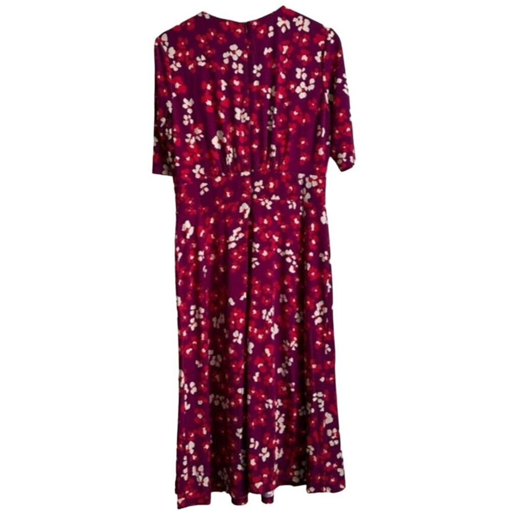 London Times Inset Waist Short Sleeve Midi Dress Berry/Coral NWT Size 10 - Picture 3 of 5